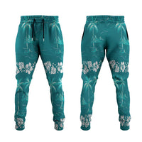 Cyan Hawaii Palm Tree Hibiscus Jogger Pants Fantasy Summer Vibe LT01 Cyan - Polynesian Pride