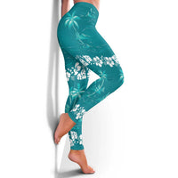 Cyan Hawaii Palm Tree Hibiscus Leggings Fantasy Summer Vibe LT01 - Polynesian Pride