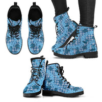 Cyan Palaka Hawaii Cowboy Leather Boots Puakenikeni Lei Paniolo Papale Seamless Vibes - Polynesian Pride