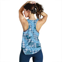 Cyan Palaka Hawaii Cowboy Women Racerback Tank Puakenikeni Lei Paniolo Papale Seamless Vibes LT14 - Polynesian Pride