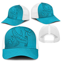 Dark Cyan Gradient Polynesia Mesh Trucker Cap Hawaiian Tribal Hammerhead Shark Tattoo - Polynesian Pride
