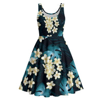 Dark Cyan Tropical Hawaii Midi Dress Seamless Monstera Plumeria Hawaiian Pattern LT14 Dark Cyan - Polynesian Pride