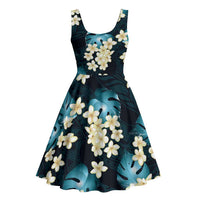 Dark Cyan Tropical Hawaii Midi Dress Seamless Monstera Plumeria Hawaiian Pattern LT14 - Polynesian Pride