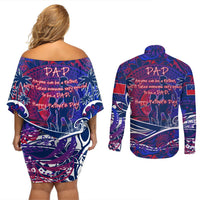 Father's Day Samoa Couples Matching Off Shoulder Short Dress and Long Sleeve Button Shirt Special Dad Polynesia Paradise DT02 - Polynesian Pride