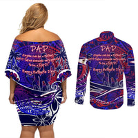 Father's Day American Samoa Couples Matching Off Shoulder Short Dress and Long Sleeve Button Shirt Special Dad Polynesia Paradise DT02 - Polynesian Pride