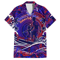 Father's Day American Samoa Family Matching Off Shoulder Maxi Dress and Hawaiian Shirt Special Dad Polynesia Paradise DT02 Dad's Shirt - Short Sleeve Blue - Polynesian Pride