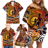 Father's Day Tonga Family Matching Off Shoulder Short Dress and Hawaiian Shirt Special Dad Polynesia Paradise
