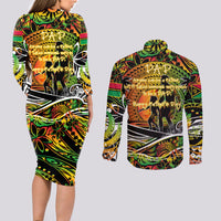 Father's Day Vanuatu Couples Matching Long Sleeve Bodycon Dress and Long Sleeve Button Shirt Special Dad Polynesia Paradise