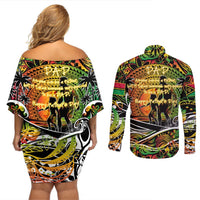 Father's Day Vanuatu Couples Matching Off Shoulder Short Dress and Long Sleeve Button Shirt Special Dad Polynesia Paradise DT02 - Polynesian Pride