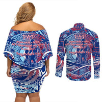 Father's Day Guam Couples Matching Off Shoulder Short Dress and Long Sleeve Button Shirt Special Dad Polynesia Paradise DT02 - Polynesian Pride