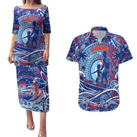 Father's Day Guam Couples Matching Puletasi and Hawaiian Shirt Special Dad Polynesia Paradise DT02 Blue - Polynesian Pride
