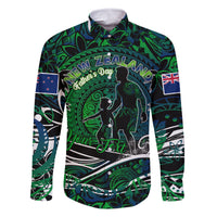Father's Day New Zealand Family Matching Off Shoulder Short Dress and Hawaiian Shirt Special Dad Polynesia Paradise DT02 Dad's Shirt - Long Sleeve Green - Polynesian Pride