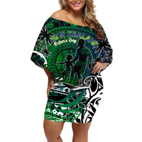Father's Day New Zealand Family Matching Off Shoulder Short Dress and Hawaiian Shirt Special Dad Polynesia Paradise DT02 Mom's Dress Green - Polynesian Pride