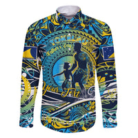 Father's Day Tokelau Family Matching Short Sleeve Bodycon Dress and Hawaiian Shirt Special Dad Polynesia Paradise DT02 Dad's Shirt - Long Sleeve Blue - Polynesian Pride
