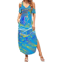 Father's Day Tuvalu Summer Maxi Dress Special Dad Polynesia Paradise DT02 Women Blue - Polynesian Pride