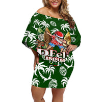 Guam Christmas Off Shoulder Short Dress Felis Pusgua Tropical Xmas Patterns DT02 Women Green - Polynesian Pride