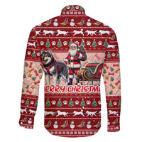 Dog Sled Christmas Family Matching Off The Shoulder Long Sleeve Dress and Hawaiian Shirt Husky Sleigh Ride Design DT02 - Polynesian Pride