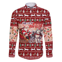 Dog Sled Christmas Family Matching Off Shoulder Maxi Dress and Hawaiian Shirt Husky Sleigh Ride Design DT02 Dad's Shirt - Long Sleeve Red - Polynesian Pride