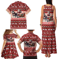 Dog Sled Christmas Family Matching Tank Maxi Dress and Hawaiian Shirt Husky Sleigh Ride Design DT02 - Polynesian Pride