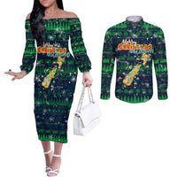 Merry Christmas New Zealand Couples Matching Off The Shoulder Long Sleeve Dress and Long Sleeve Button Shirt Xmas Travel Map DT02 Blue - Polynesian Pride