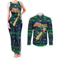 Merry Christmas New Zealand Couples Matching Tank Maxi Dress and Long Sleeve Button Shirt Xmas Travel Map DT02 Blue - Polynesian Pride