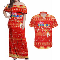 Merry Christmas Hawaii Couples Matching Off Shoulder Maxi Dress and Hawaiian Shirt Xmas Travel Map - Polynesian Pride
