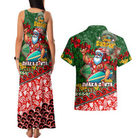 Mele Kalikimaka Shaka Santa Couples Matching Tank Maxi Dress and Hawaiian Shirt Hawaiian Surf Christmas Design with Aloha Spirit DT02 - Polynesian Pride