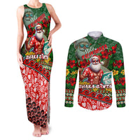 Mele Kalikimaka Shaka Santa Couples Matching Tank Maxi Dress and Long Sleeve Button Shirt Hawaiian Surf Christmas Design with Aloha Spirit DT02 Green - Polynesian Pride