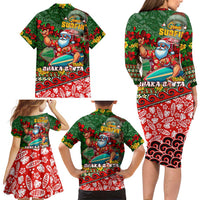 Mele Kalikimaka Shaka Santa Family Matching Long Sleeve Bodycon Dress and Hawaiian Shirt Hawaiian Surf Christmas Design with Aloha Spirit DT02 - Polynesian Pride