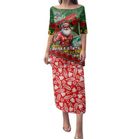 Mele Kalikimaka Shaka Santa Family Matching Puletasi and Hawaiian Shirt Hawaiian Surf Christmas Design with Aloha Spirit DT02 Mom's Dress Green - Polynesian Pride