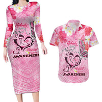 Butterfly Polynesia Breast Cancer Couples Matching Long Sleeve Bodycon Dress and Hawaiian Shirt Nobody Fights Alone Pink Out Tropical Hibiscus DT02 Pink - Polynesian Pride