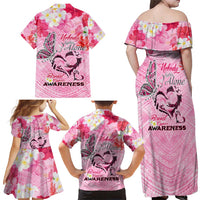 Butterfly Polynesia Breast Cancer Family Matching Off Shoulder Maxi Dress and Hawaiian Shirt Nobody Fights Alone Pink Out Tropical Hibiscus DT02 - Polynesian Pride