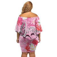 Butterfly Polynesia Breast Cancer Family Matching Off Shoulder Short Dress and Hawaiian Shirt Nobody Fights Alone Pink Out Tropical Hibiscus DT02 - Polynesian Pride
