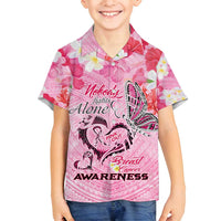 Butterfly Polynesia Breast Cancer Family Matching Summer Maxi Dress and Hawaiian Shirt Nobody Fights Alone Pink Out Tropical Hibiscus DT02 Son's Shirt Pink - Polynesian Pride