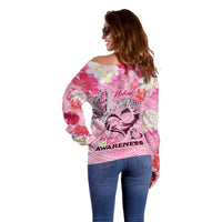 Butterfly Polynesia Breast Cancer Off Shoulder Sweater Nobody Fights Alone Pink Out Tropical Hibiscus DT02 - Polynesian Pride