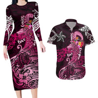 Breast Cancer Mermaid Polynesia Couples Matching Long Sleeve Bodycon Dress and Hawaiian Shirt Faith Hope Love DT02 Pink - Polynesian Pride