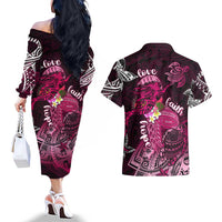 Breast Cancer Mermaid Polynesia Couples Matching Off The Shoulder Long Sleeve Dress and Hawaiian Shirt Faith Hope Love DT02 - Polynesian Pride