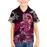 Breast Cancer Mermaid Polynesia Family Matching Off The Shoulder Long Sleeve Dress and Hawaiian Shirt Faith Hope Love DT02 Son's Shirt Pink - Polynesian Pride