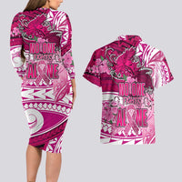 Breast Cancer Awareness Hawaii Couples Matching Long Sleeve Bodycon Dress and Hawaiian Shirt Polynesia Girl Nobody Fights Alone DT02 - Polynesian Pride