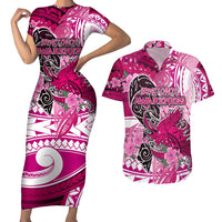 Breast Cancer Awareness Hawaii Couples Matching Short Sleeve Bodycon Dress and Hawaiian Shirt Polynesia Girl Nobody Fights Alone DT02 Pink - Polynesian Pride