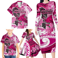 Breast Cancer Awareness Hawaii Family Matching Long Sleeve Bodycon Dress and Hawaiian Shirt Polynesia Girl Nobody Fights Alone DT02 - Polynesian Pride