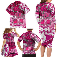 Breast Cancer Awareness Hawaii Family Matching Long Sleeve Bodycon Dress and Hawaiian Shirt Polynesia Girl Nobody Fights Alone DT02 - Polynesian Pride