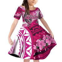 Breast Cancer Awareness Hawaii Family Matching Off Shoulder Short Dress and Hawaiian Shirt Polynesia Girl Nobody Fights Alone DT02 Daughter's Dress Pink - Polynesian Pride