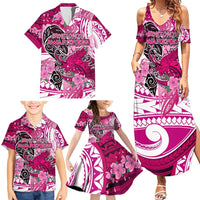 Breast Cancer Awareness Hawaii Family Matching Summer Maxi Dress and Hawaiian Shirt Polynesia Girl Nobody Fights Alone DT02 - Polynesian Pride