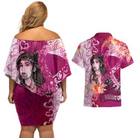 Breast Cancer New Zealand Couples Matching Off Shoulder Short Dress and Hawaiian Shirt Maori Aotearoa Girl Pink Out DT02 - Polynesian Pride
