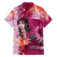 Breast Cancer New Zealand Family Matching Off The Shoulder Long Sleeve Dress and Hawaiian Shirt Maori Aotearoa Girl Pink Out DT02 - Polynesian Pride