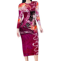 Breast Cancer New Zealand Long Sleeve Bodycon Dress Maori Aotearoa Girl Pink Out DT02 Long Dress Pink - Polynesian Pride
