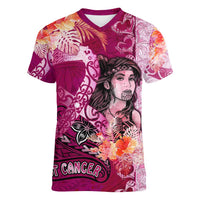 Breast Cancer New Zealand Women V-Neck T-Shirt Maori Aotearoa Girl Pink Out