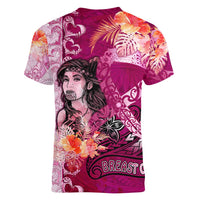 Breast Cancer New Zealand Women V-Neck T-Shirt Maori Aotearoa Girl Pink Out