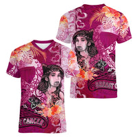 Breast Cancer New Zealand Women V-Neck T-Shirt Maori Aotearoa Girl Pink Out